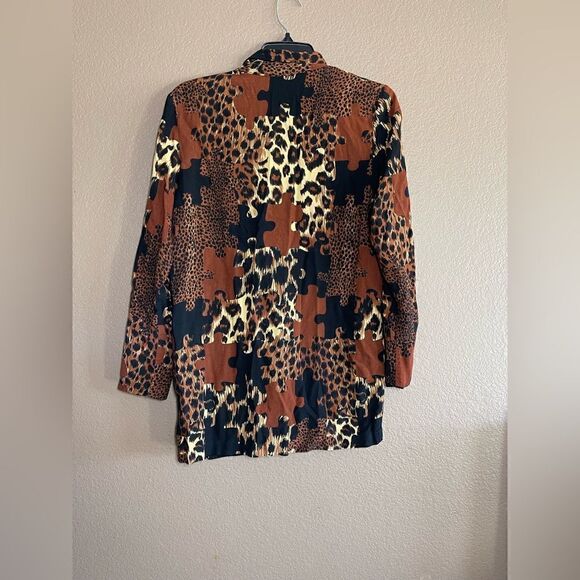 Vintage Lerner leopard cheetah puzzle print lightweight blazer size 6 - Picture 3 of 5